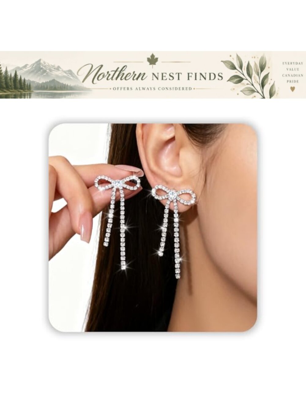 Bow Dangle Long Earrings Rhinestone Statement Chandelier